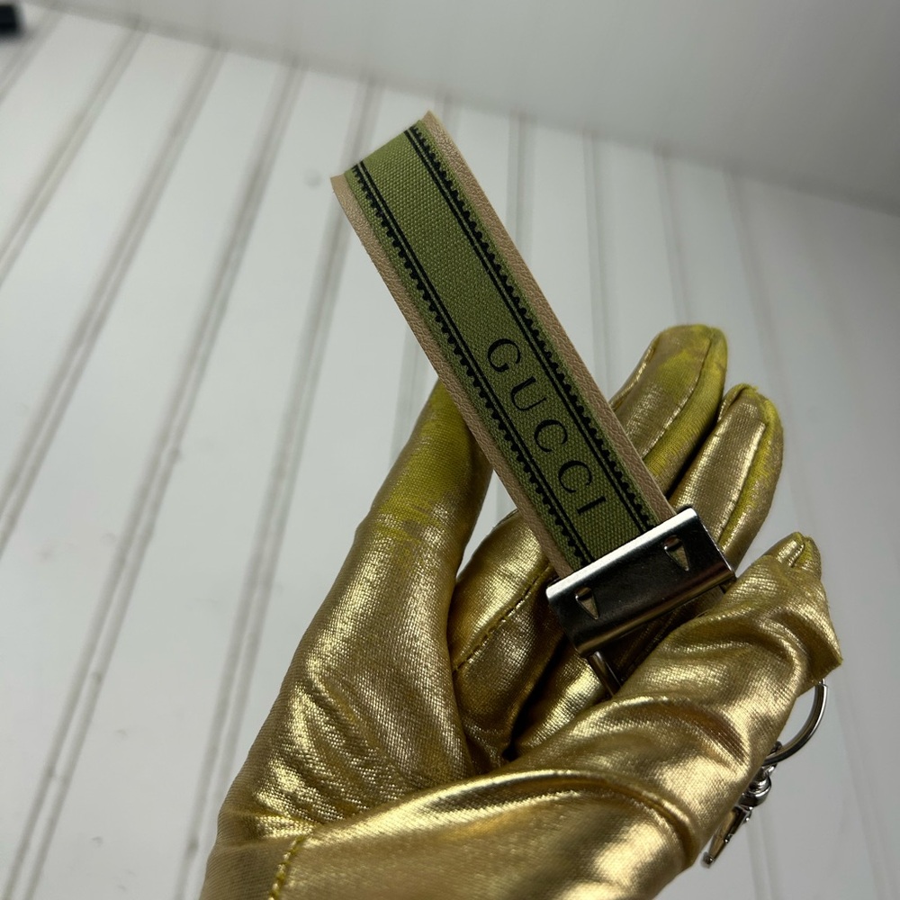 Gucci Green Upcycled Vintage Web Keychain Wristlet Unisex NEW - Picture 7 of 7